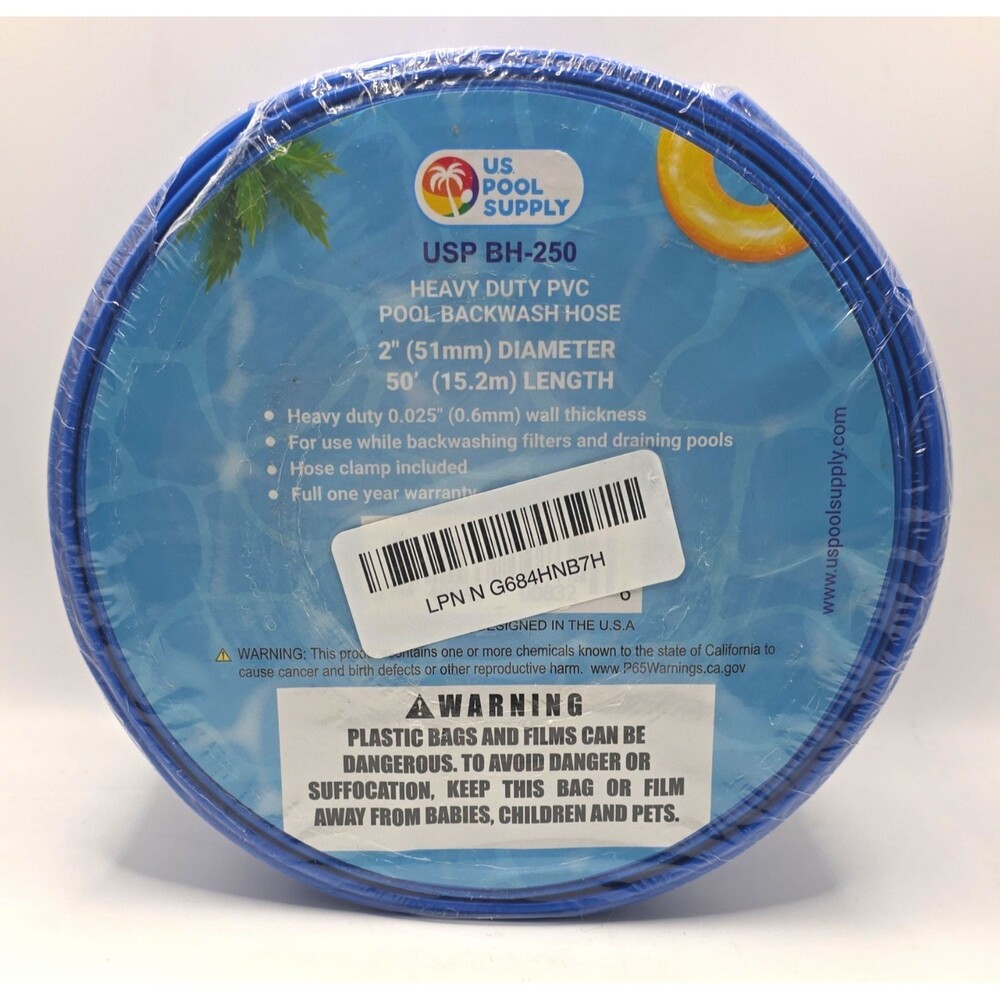 US Pool Supply USP BH-250 Heavy Duty PVC Pool Backwash Hose 2in x 50ft Clamp